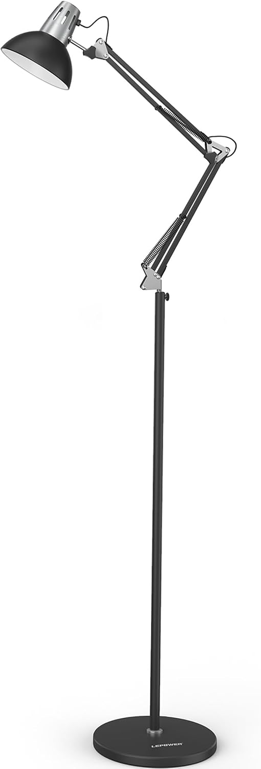 LEPOWER Metal Floor Lamp, Adjustable Architect Swing Arm Standing Floor Lamp with Heavy Duty Base, E26 Lamp Base, Modern Industrial Drawing Lamp with On/Off Switch for Living Room, Bedroom, Office