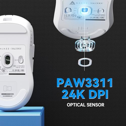 Image of A.JAZZ Ajazz AJ199 Wireless Gaming Mouse Ultra-Lightweight 55g Tri-Mode Connection 24000 DPI PAW3311 Sensor Carbon Fiber Shell 500mAh Battery 1K Polling Rate Durable & Anti-Slip Design White