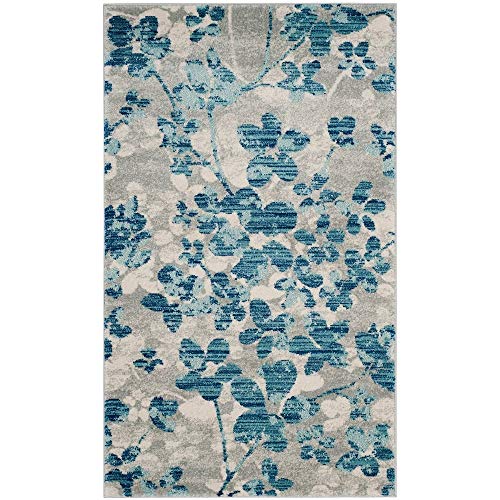 Image of SAFAVIEH Evoke Collection Area Rug - 6'7 inch x 9', Grey & Gold, Floral Design, Non-Shedding & Easy Care, Ideal for High Traffic Areas in Living Room, Bedroom (EVK236P)