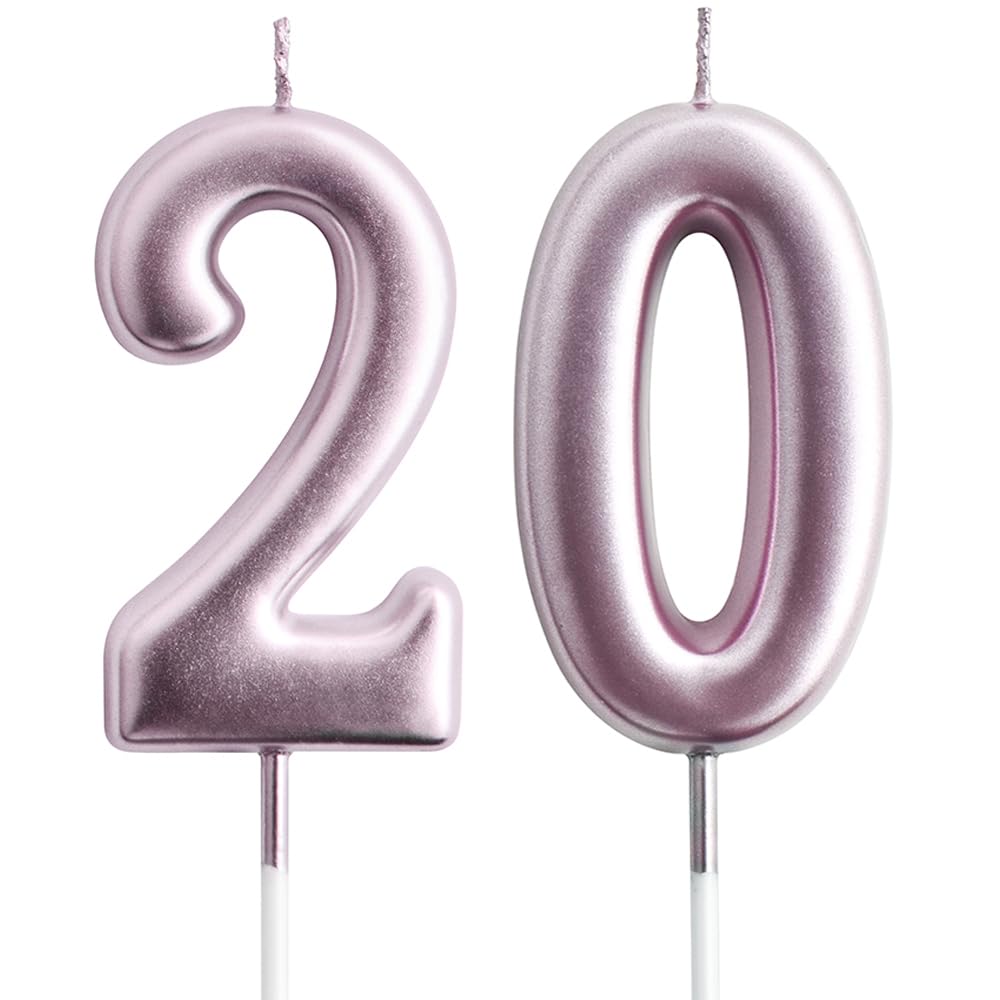 Eusbon Number 20 Rose Gold Birthday Candles For Cake Decoration (Number 20)