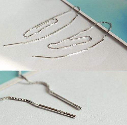 CHENGMEN Mothers Day 925 Sterling Silver Line Link Chain Earrings for Women Girls-Long Bar Tassel String Threader Pull Through Earrings Gifts for Her 6mm 10mm 14mm 17mm 20mm