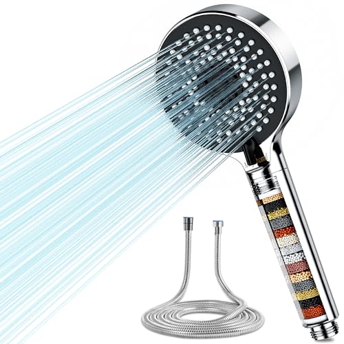 Magichome Pommeau de douche filtrante et tuyau de 1,5 m, 20 étapes, pommeau de douche haute pression avec 5 modes, pommeau de douche universel à filtre à...