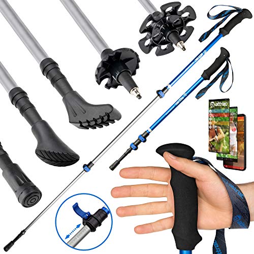 ATTRAC Trekking Stöcke Trilock Teleskop verstellbar 65-137 cm I Wanderstöcke Aluminium super leicht inkl. Workout und Sport App