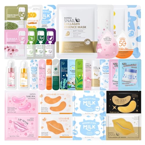 35PCS Pamper Gifts for Women Face Masks Pamper Kit Girls Gifts for Travel Skincare Set with Cleanser Mud Mask Sleeping Face Mask Serum Hand Cream Lip Mask Eye Patch-Gifts for Teenage Girls