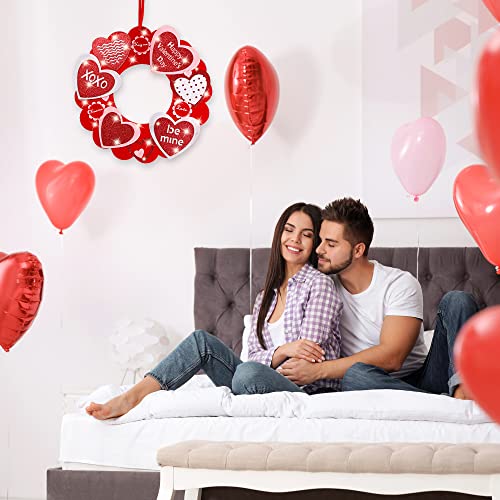 Sggvecsy Valentine's Day Wreath Hanging Sign For Front Door 13.8 Inch Red Heart Shaped Felt Wreath With Led Lights Wall Hanging Glitter Wreath For Valentines Day Home Indoor Outdoor Decoration #TOP3