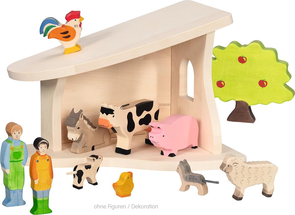 HOLZTIGER 80617 - Stall/Krippe, handgearbeit aus Ahornholz, inkl. Weihnachtsstern, wasserbasierte Farbe, fördert Fantasie & Kreativität, Made IN Europe, 40x25x29cm, OHNE Figuren