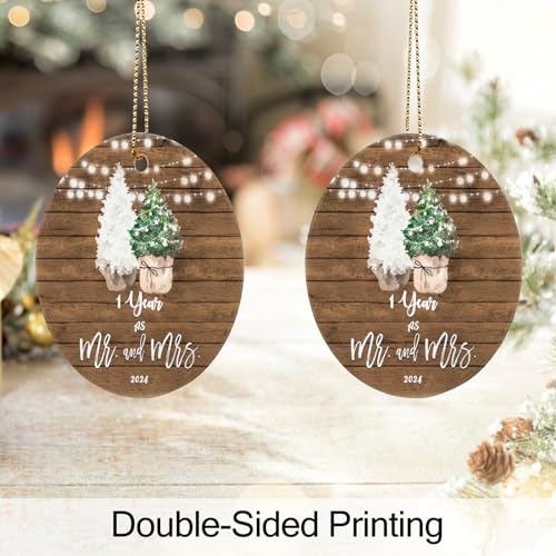 Zimico Home First Anniversary Ornament Gifts For Couple, 1St Wedding Gifts For Anniversary 1 Year As Mr And Mrs, Ceramic Keepsake 1St Anniversary Christmas Ornaments With Ribbon And Gift Box thumb #5