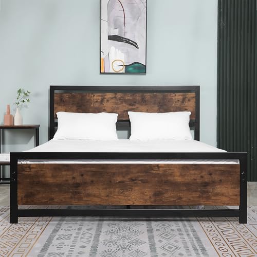 HOMCOM King Size Metal Bed Frame with Headboard & Footboard, Strong Slat Support Full Bed Frame w/Underbed Storage Space, Bedroom Furniture For Adults