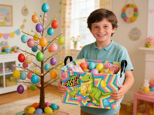Image of Essme Rectangular Easter Dinosaur Baskets,Kids Storage Basket with Handles for Boys Room Decor, Boys Box,Cute Storage Bin(Easter dinosaur)