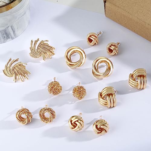 NEWITIN 15 Pairs Gold Love Knot Earrings for Women Hypoallergenic Earring 14K Gold Plated Woven Love Knot Stud Earrings for Women4