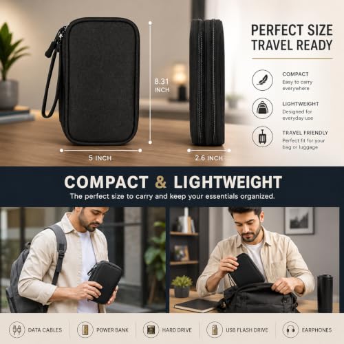 Image of SaleOn 8.3x5 Inch Tech Pouch Organizer with 1 Year Warranty - Portable Storage Organizer for USB Cable, Charger, Earphone, Power Bank, Hard Disk & Digital Gadgets, Travel Mobile Bag for Men