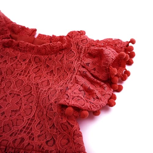 Image of BGFKS Baby Girl Tutu Dress Elegant Lace Pom Pom Flutter Sleeve with Flower Headband Set