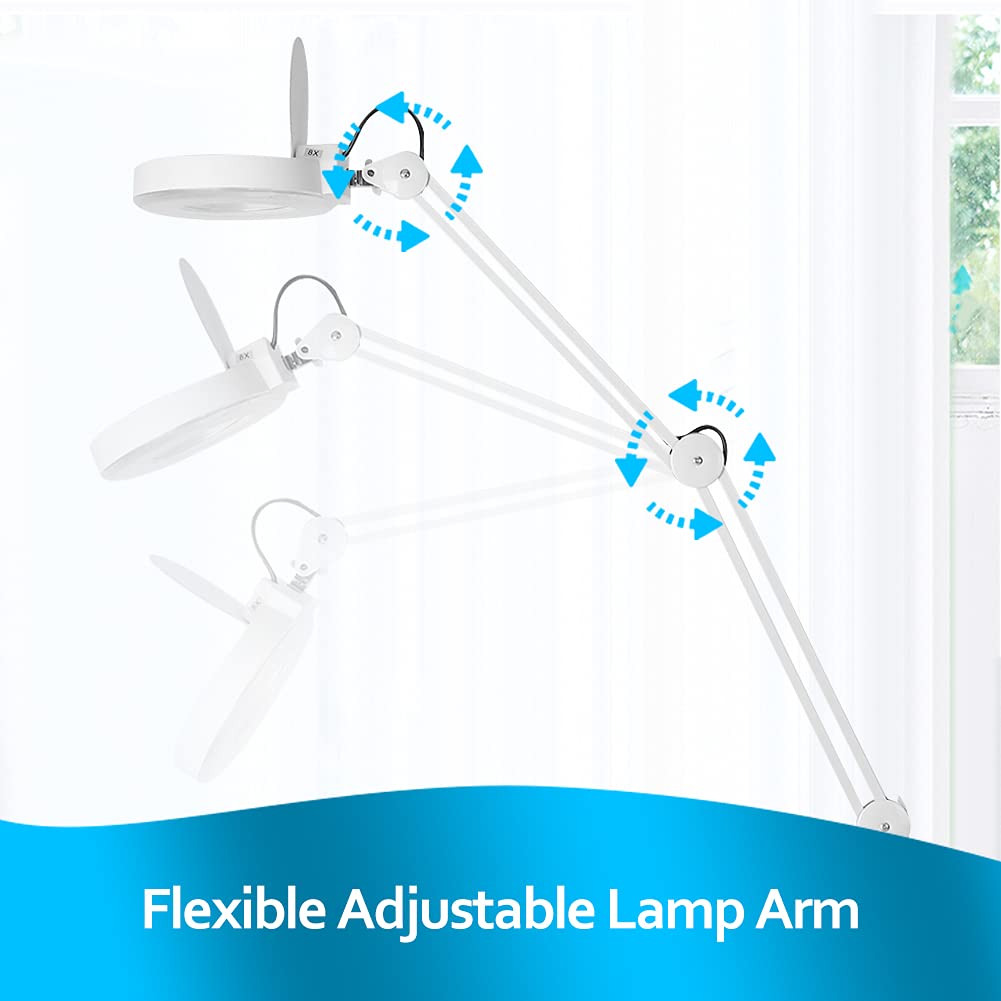 8X Kaltlicht Lupenleuchte Arbeitsplatzlampe Kosmetiklampe Tisch-Lupenlampe Arbeitsleuchte Lupe Vergrösserungslampe Kosmetik 8 Dioptrien Lupe mit Licht mit Klemme Lupenleuchte