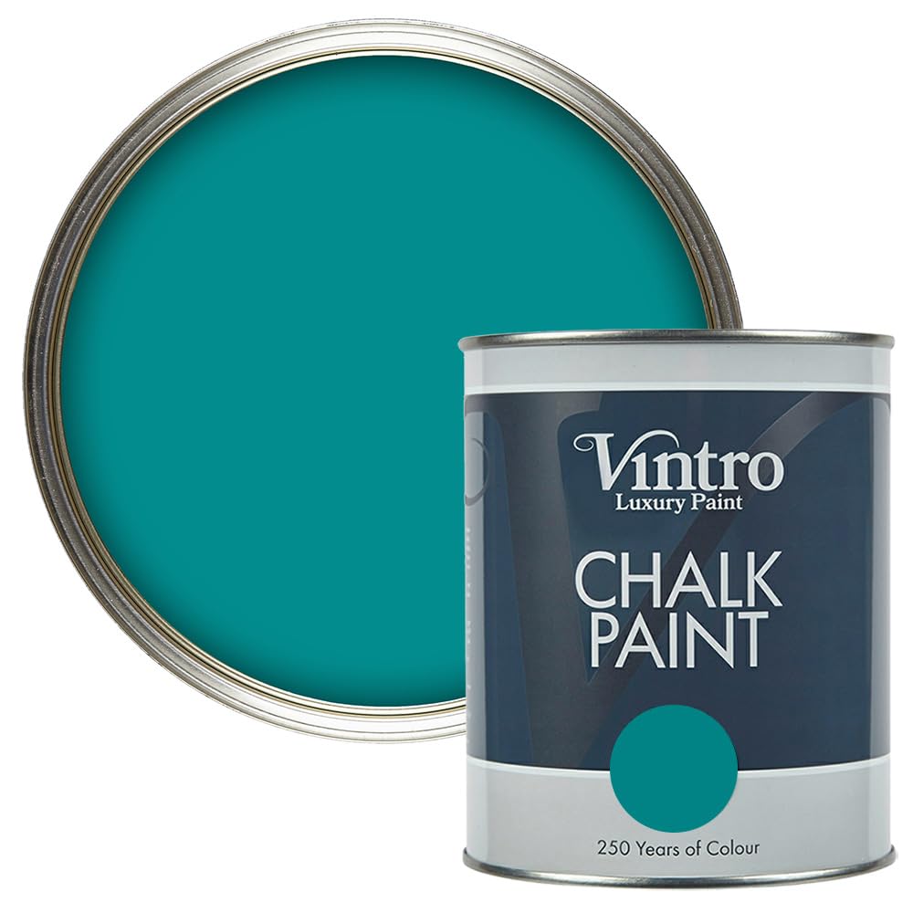 Vintro Paint Teal Vintro | Chalk Paint | Furniture Paint | Shabby Chic | Upcycle | Decorate | Ultra Matt Finish | 1 Litre (Teal)
