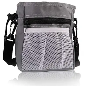 Risan Pet Cat Dog Training Snack Treat Bag Portable Easily Carries Waist Pouch with Buckle Belt Lifestyles Toys Kibble Built-in Poop Bag Dispenser Grey