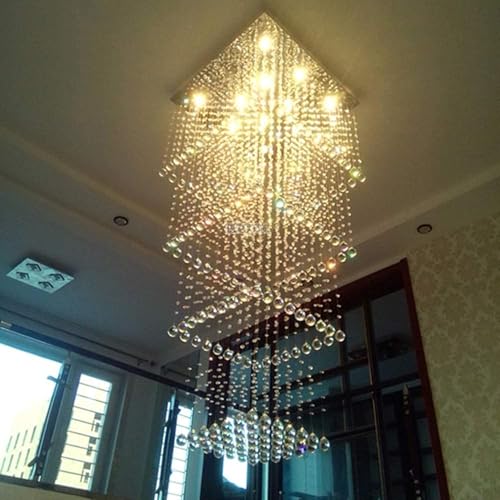 Image of GA 6 Light Raindrop Crystal Chandelier Modern Staircase Ceiling Light Fixture for Hallway, Living Room, Hotel & Entryways - 1.6(L) X1.6(B) X6(H) FT -Chrome Plate