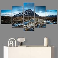 SIGNWIN 5 Panel Canvas Wall Art Valley Rivers for Home Decorations Ready to Hang - 60