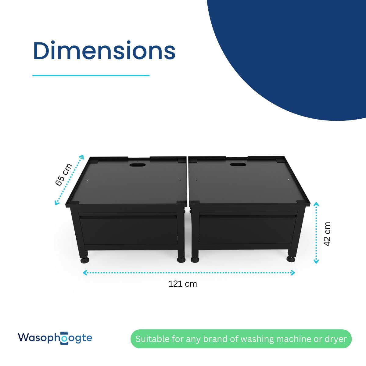 Lavadora elevadora con cajón - Muebles de montaje de lavadora doble - Pedestal de la lavadora - 42cm de alto - Negro - Universal - 65 * 60.5 (LxB) - Soportes de pared incluidos