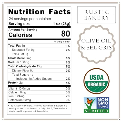 Rustic Bakery Handmade Sourdough Flatbread - Olive Oil & Sel Gris - Sea Salt Charcuterie Crackers - Artisan Crackers for Cheese Platter or Snacking - Made in California - Pack of 4, 6 Oz Trays