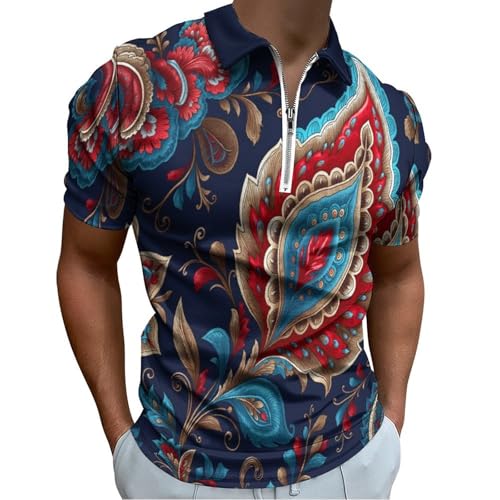 Polo imprimé fleurs luxueuses col zippé idéal pour le golf et le casual chic
