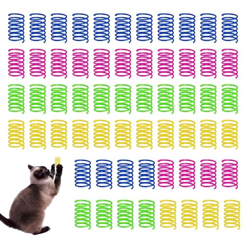 SCDZY 60 PCS Cat Spring Toy Colorful Cat Springs Cats Interactive Toy Cats Puzzle Toys to Kill Time for Swatting Biting Hunting Active Healthy Play Kitten Toys