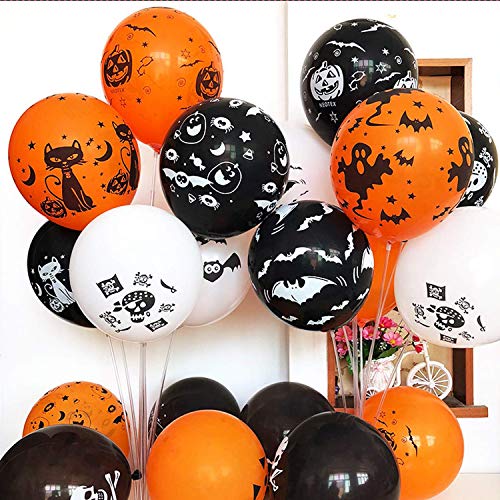 50 Pieces Halloween Latex Balloons - 12 Inch Pumpkin Bat Ghost Skull Specter Spider Web Balloons for Halloween Party Decorations, Trick or Treat Toys, School Classroom Game, Kids Hand Out
