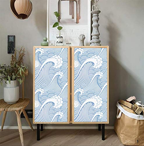 Cute Sea Waves Adhesive Shelf Liner Peel & Stick Dresser Drawer Sticker Cabinet Sticker Furniture Contact Paper, 17.7 Inch by 9.8 Feet - Image 4