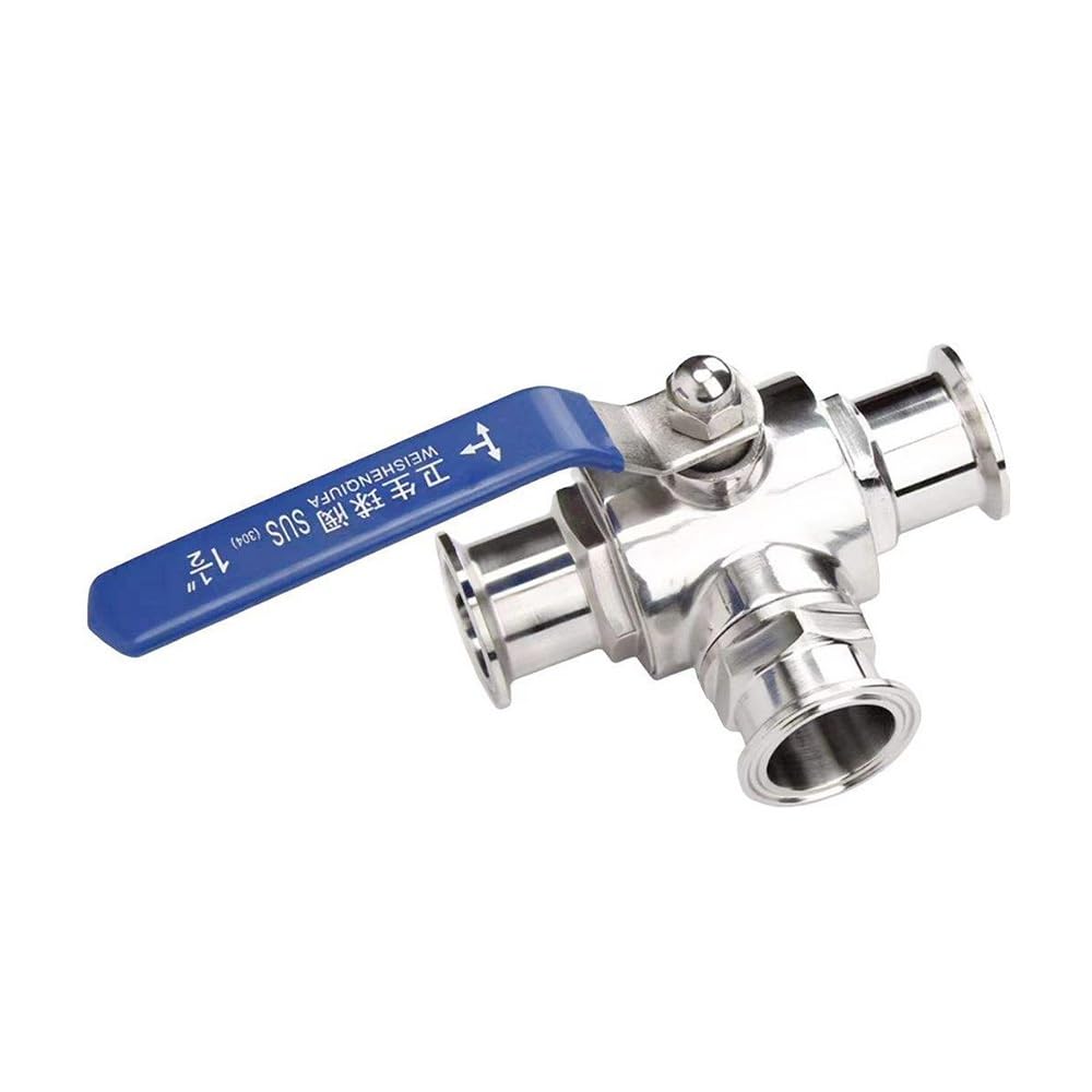 Trójdrożny Zawór Kulowy SS304, Port T/L, Tri-Clamp 1,5"/2", Rura Ø 19-51mm, Do Domowego Piwowarstwa i Przemysłu Spożywczego, 1 Sztuka(T-port,25mm Ferrule 50.5)
