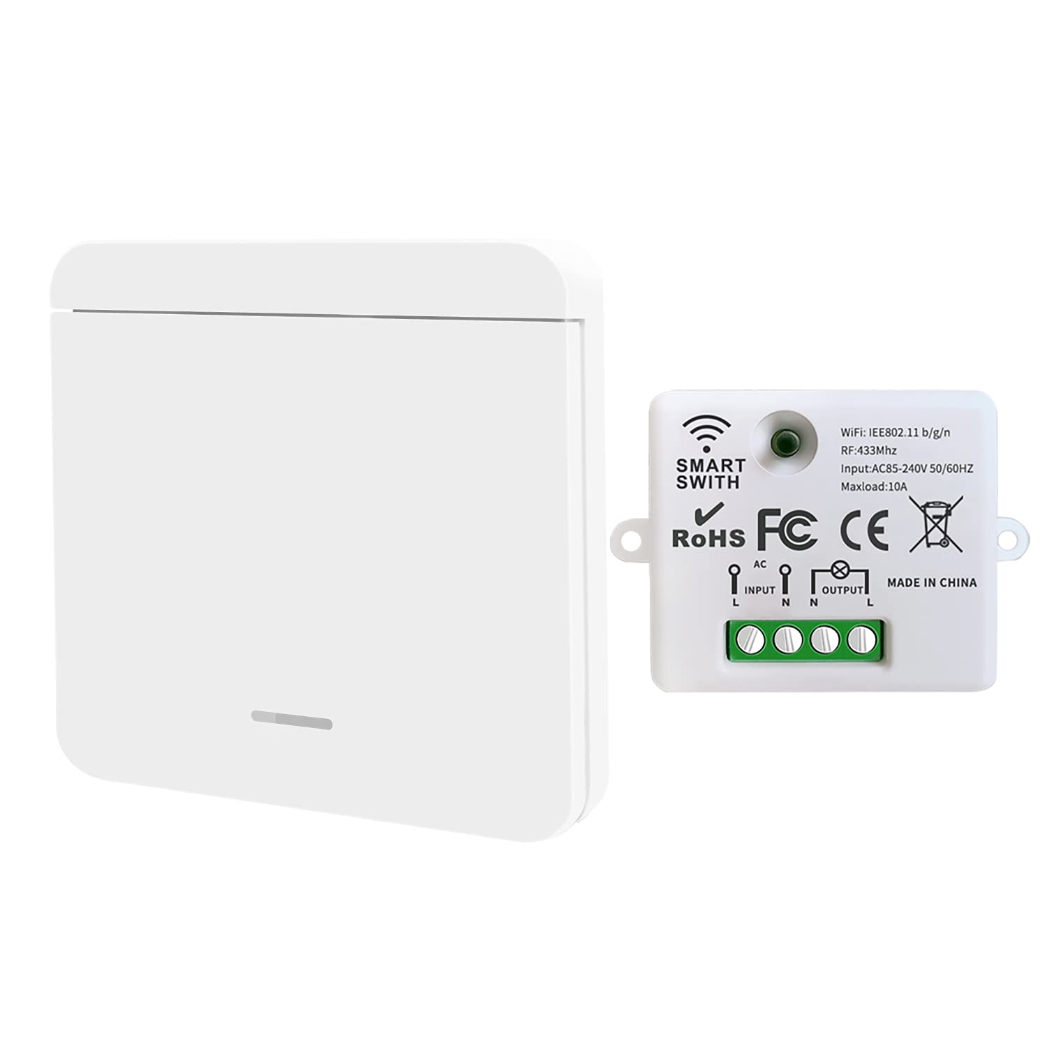 DieseRC Mini interruptor WiFi, receptor de control remoto de relé RF con 1 interruptor de pared inalámbrico, control inteligente por teléfono a través de la aplicación Tuya, Alexa/Google Home