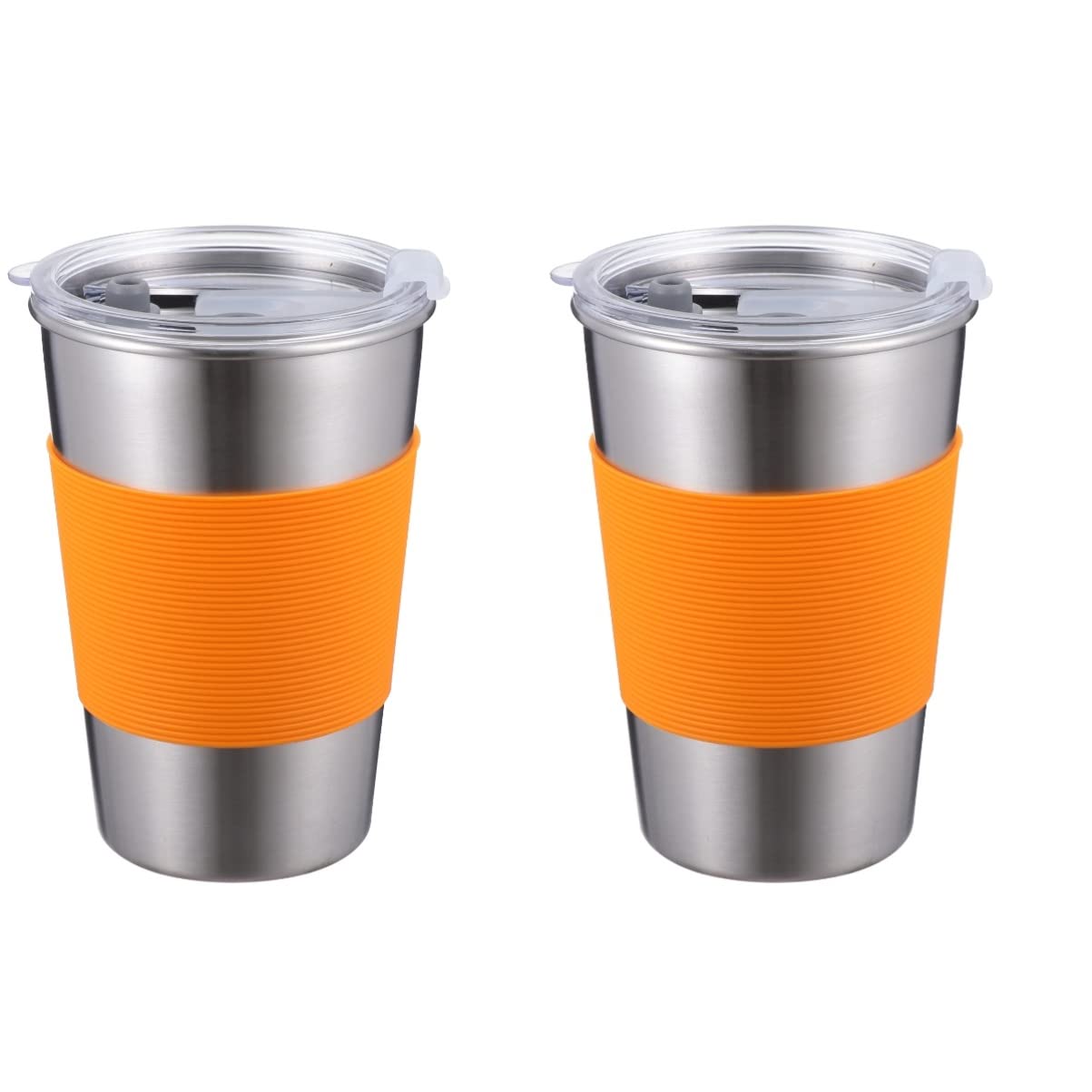 Kisangel 2pcs Steel Drink Mug Children Orange Proof Sleeve Lids Toddler Drinking Tumblers Girls Stainless Ml Straw Heat Straws Kids Sippy Kid Cups Boys Spill Insulation and Tumbler with
