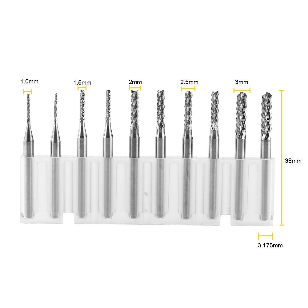 10pcs Fraise au Carbure de Tungstène Fraise Spirale CNC Fraises Rotatives Set de Gravure Bits Cutting 1.0/1.5/2.0/2.5/3mm