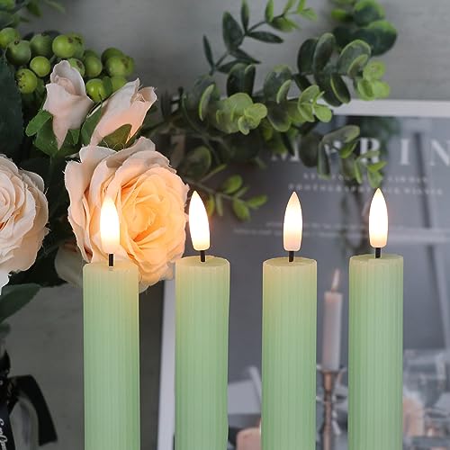 Image of Wondise Green Flameless Flickering Taper Candles with Remote and Timer