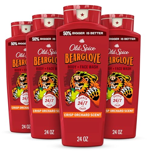 Old Spice Cleansing Body Wash for Men, 3X Defense, 24-7 Shower Fresh with Lasting Scent, 2-in-1 Body & Face Wash, Bearglove with Crisp Orchard Scent, 24 oz (Pack of 4)