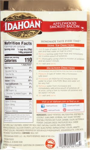 Image of Idahoan Mashed Potatoes, Applewood Smoked Bacon, 4 oz (Pack of 4)