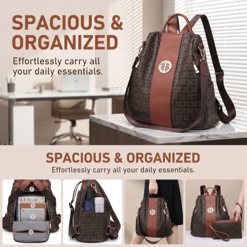 Image of Women Fashion Backpack Purse Multi Pockets Anti-Theft Rucksack Travel Shoulder Bag Handbag