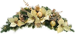 WeRChristmas Pre-Lit Decorated Arch Garland Illuminated with 20 Warm White LED Lights, 70 cm - Cream/Gold