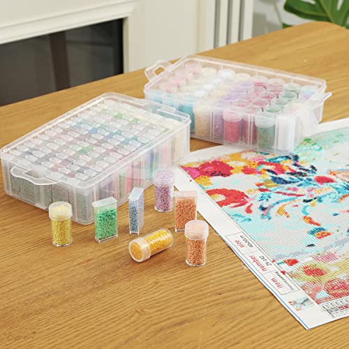 Image of Douorgan 2-Tier Diamond Painting Storage Containers Portable Bead Organizer and Storage Box Stackable Arts & Crafts Organizers for Nail Charms Seed, 80 Rectangular+44 Round, Funnel, Stickers