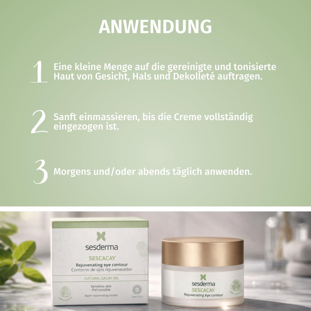 Sesderma SESCACAY Verjüngende Augencreme mit Cacay-Öl & HPR 30 ml - Anti-Aging Augenpflege gegen Falten, Schwellungen & Augenringe, Straffend, Beruhigend, mit Peptiden & EGF