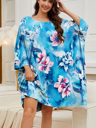 Image of Chunoy Women Oversized Nightgown Short Sleeve Sleepwear Dress with Pockets