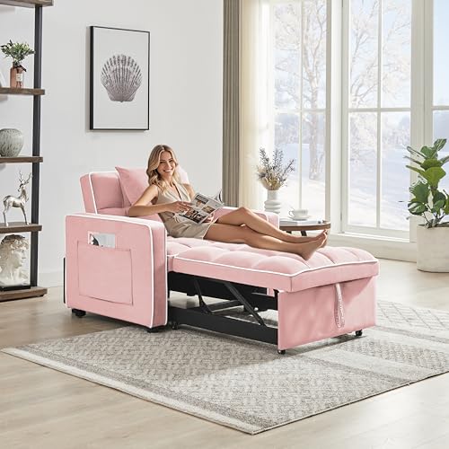 3 in 1 Convertible Sleeper Sofa Bed with Pull-Out Bed, 68.8