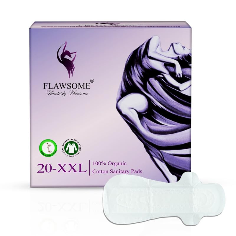 Flawsome 100% Organic Sanitary Pads | High Absorption | Cotton Sanitary Pads | Soft and Rash Free | Toxin-Free | Size - XXL | Pack of 20 (B0D9PDL5KJ) Amazon Price History, Amazon Price Tracker