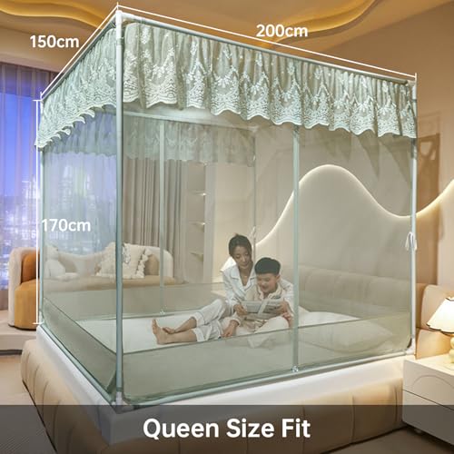 Image of Dawnwake Mosquito Net, Anti-Fall Mosquito Neting Bed for Babies /Adult /Outdoor,Portable Foldable Travel /Camping Mosquito Net Tent, Suit for Queen Size Bed (Green, 200 * 150cm)