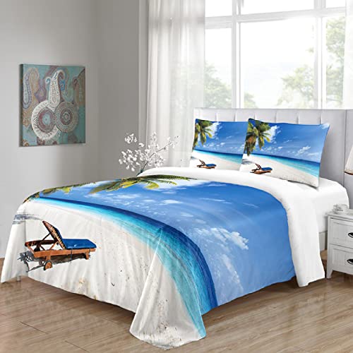 3D Playa Azul Paisaje Marino Funda Nordica Cama 150x200Cm, Funda Nórdica Edredon con 2 Fundas De Almohada 50x75Cm, Juego De Ropa De Cama Microfibra, Cierre De Cremallera Juego De 3 Piezas, Suave Cover
