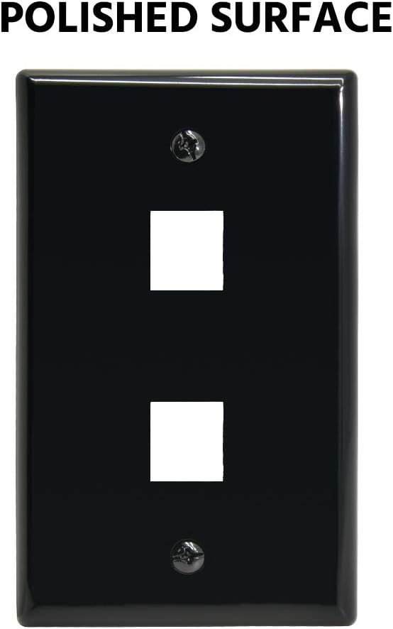 2 Port Keystone Jack Wall Plate with Smooth Face (50-Pack, Black)