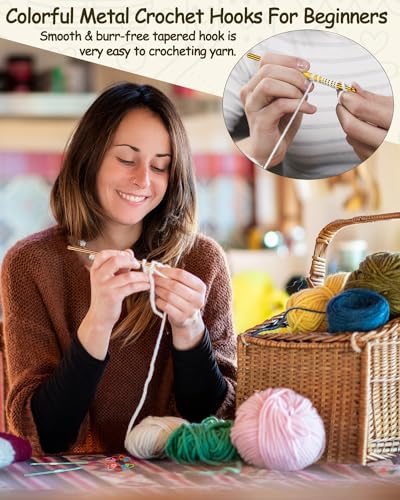 Image of Coopay Crochet Hooks 19PCS Multicolor Aluminum Crochet Set, Smooth Crochet Hook Kit with Stitch Markers, Beginners Crochet Needles for Crocheting Yarn, 2.0mm-6.0mm Crochet Hook for Arthritic Hands