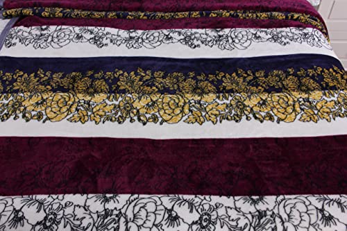 Dada Bedding Bohemian Carnations Silky Soft Cozy Warm Plush Luxe Flannel Faux Mink Fleece Throw Blanket - Bright Vibrant Solid Striped Floral Colorful Burgundy Navy Yellow White - 66" X 90" #TOP2