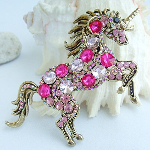 Image of Unique Animal Unicorn Horse Brooch Pin Pendant Austrian Crystal BZ6172