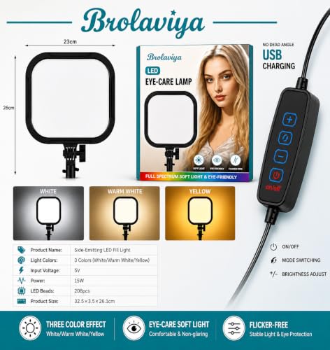 Image of BROLAVIYA Overhead Phone Stand with LED Fill Slab Light, 360 Rotating Phone Holder, Desk Stand for Reading, YouTube, TikTok, Reels, Cooking Videos, Recording & Content Creation