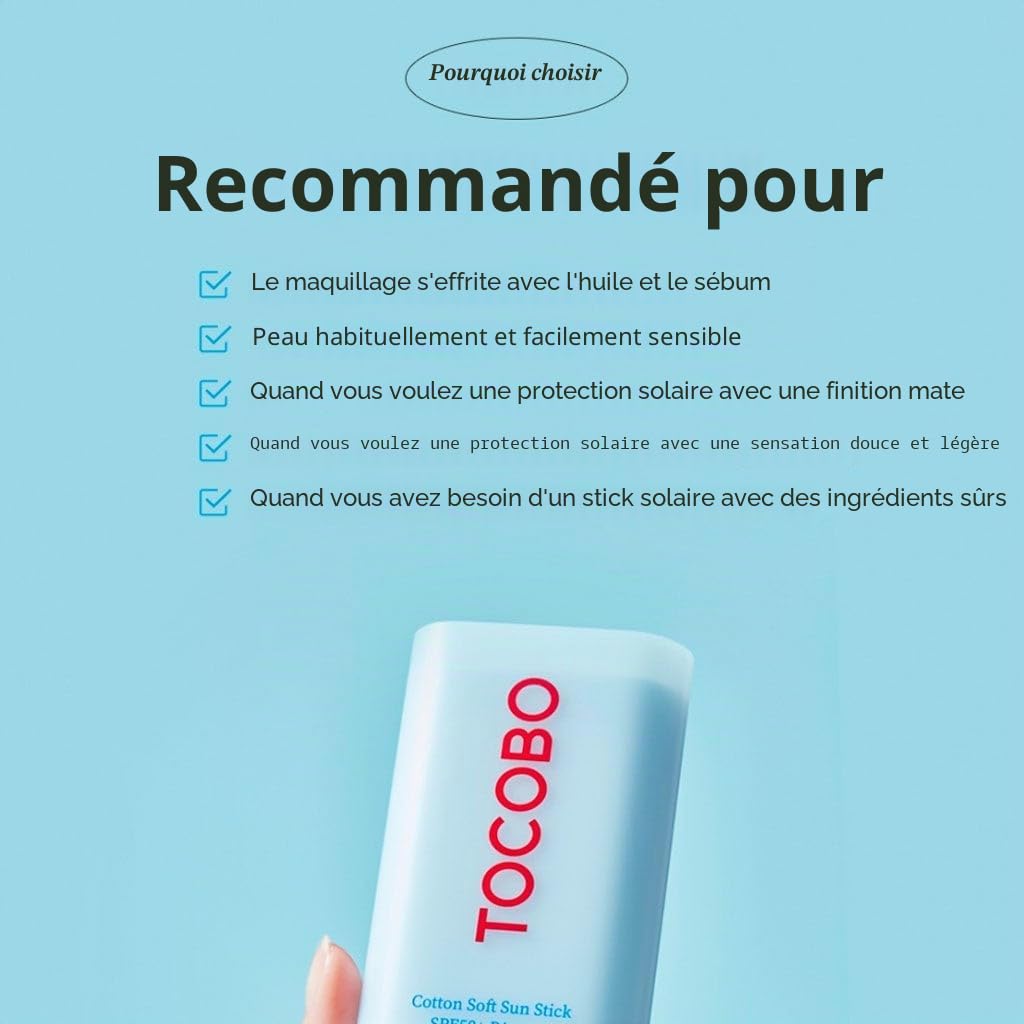 TOCOBO Cotton Soft Sun Stick SPF50+ PA++++ (3.5 g) (Lot de 2)