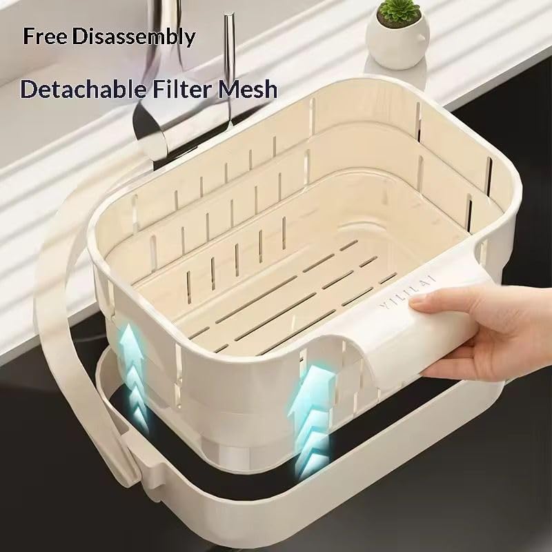 Image of Kitchen Sink Drain Basket Anti-Slip Hanging Design, Green, for Washing Fruits, Vegetables, and Noodles, Waste Drain Filter,Draining for Kitchen